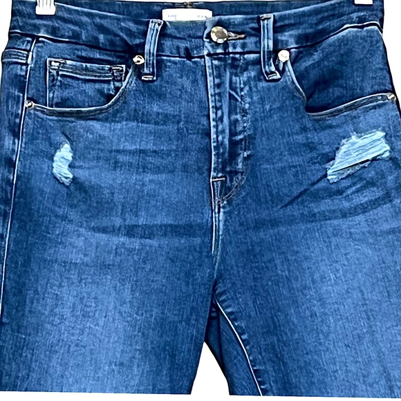 GOOD AMERICAN Sculpting Good Legs Jeans Size 4 Distressed Raw Edge Hem - Picture 3 of 8